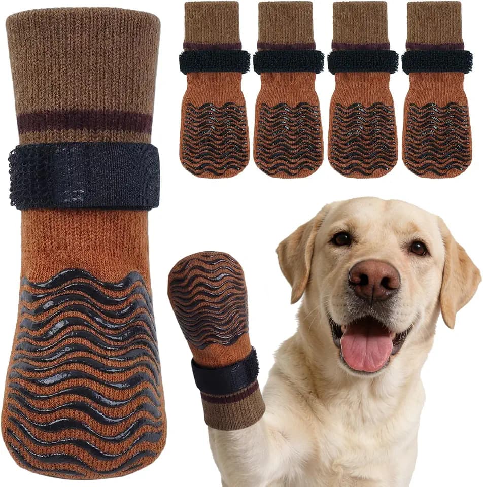 Kuoser Anti Slip Dog Socks with Double-Sided Grippers for Hardwood Floors