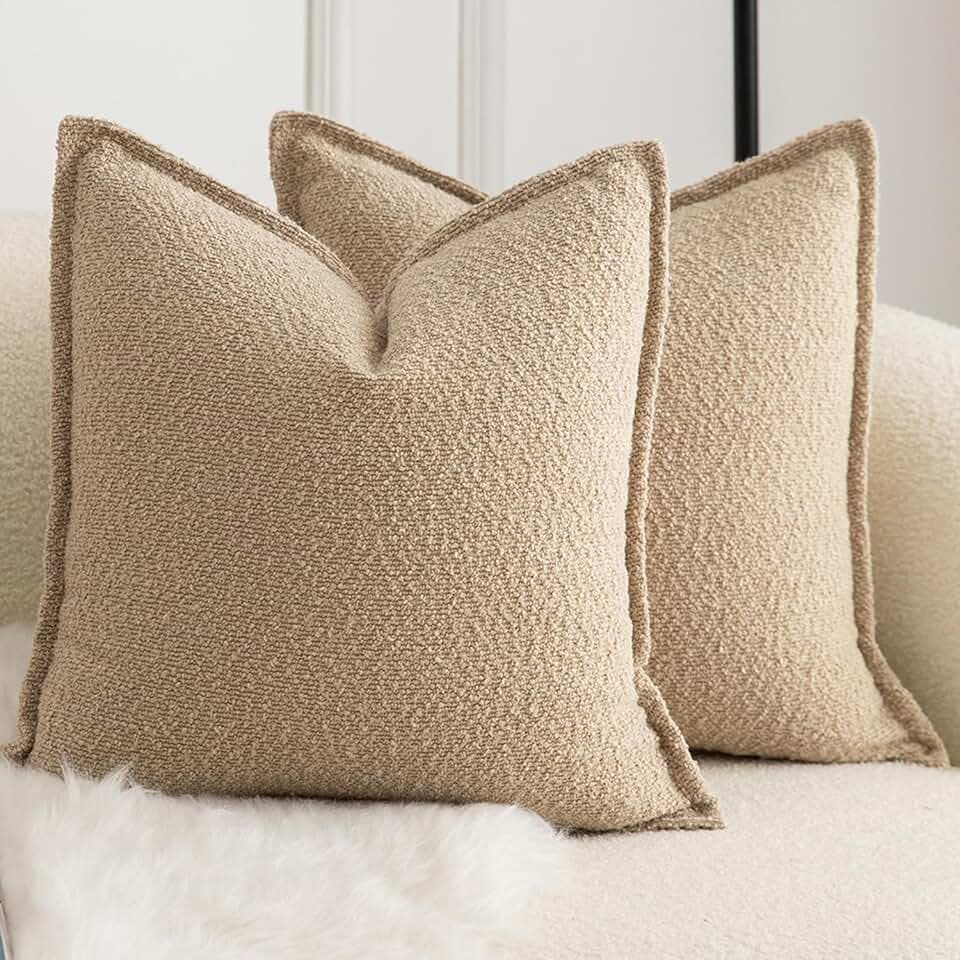 Mandioo 2er Set Dekorativer Kissenbezug Woven Textured Sofakissen Dekokissen Kissenbezüge Super Soft Premium Simple Design Wurfkissenbezug Schlafzimmer Wohnzimmer Kamel 45x45cm