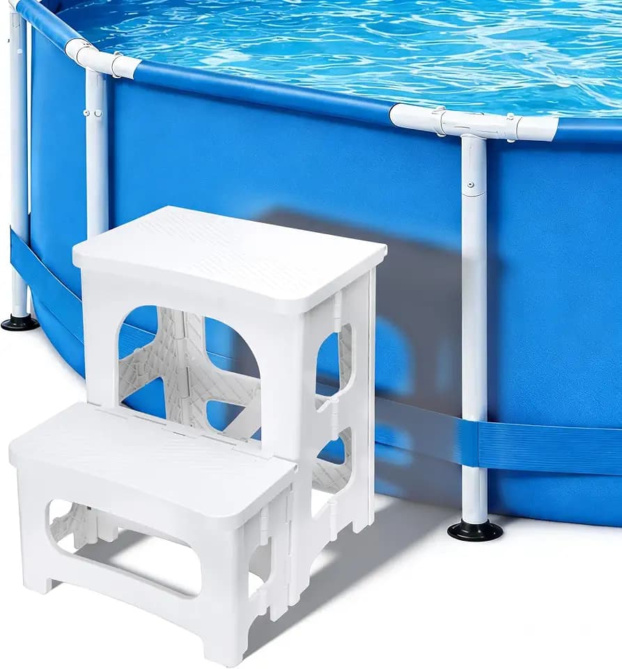 DECOHS Foldable Spa Hot Tub Steps, Non-Slip 2 Step Stool Pool Ladder, Universal Spa Steps Hot Tub Stairs for Outdoor Indoor Deck Patio Steps Accessories, White