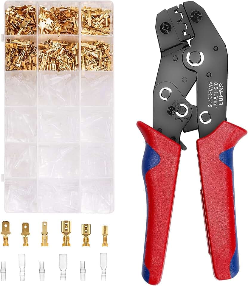 Kabelschuhe Set mit Zange mit 300 Stück Kabelschuhe, Crimpzange Flachstecker, Krimpzange Flachsteckhülsen Set Krimpzangenset für 0,5-1,5 mm² Kable Steckverbinder Quetschverbinder