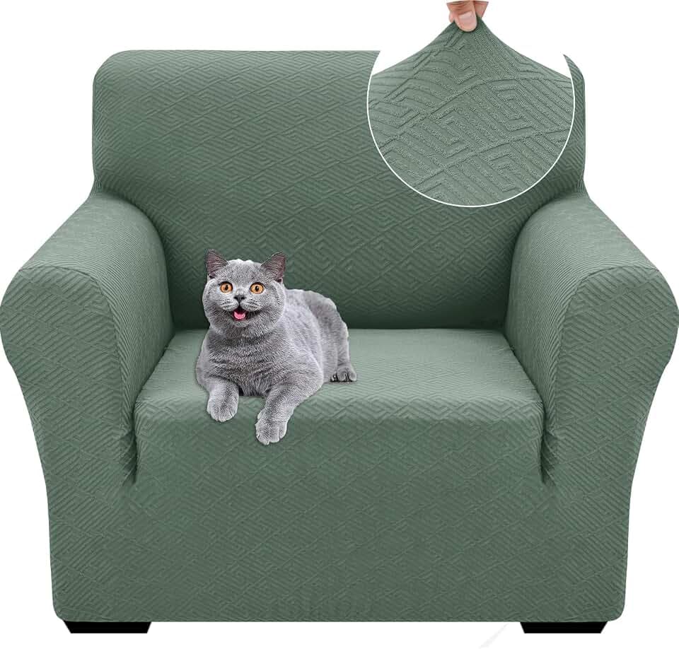 Ystyle Stretch Sofa Überzug 1 Sitzer, Sesselschoner rutschfest Mit Armlehne, Elastische Couch Überzug Jacquard, Universal Sofa Cover Moderne, Sofaschoner Hund Katze Wohnzimmer, Hellgrün