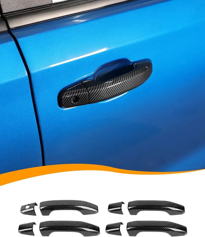 Hoolcar Carbon Fiber Exterior Door Handle Covers Trim Overlay Compatible with 2019-2024 Chevy Silverado GMC Sierra/Colorado GMC Canyon 2023-2025 Door Handle Protector Shell (Without Smartkey Hole)