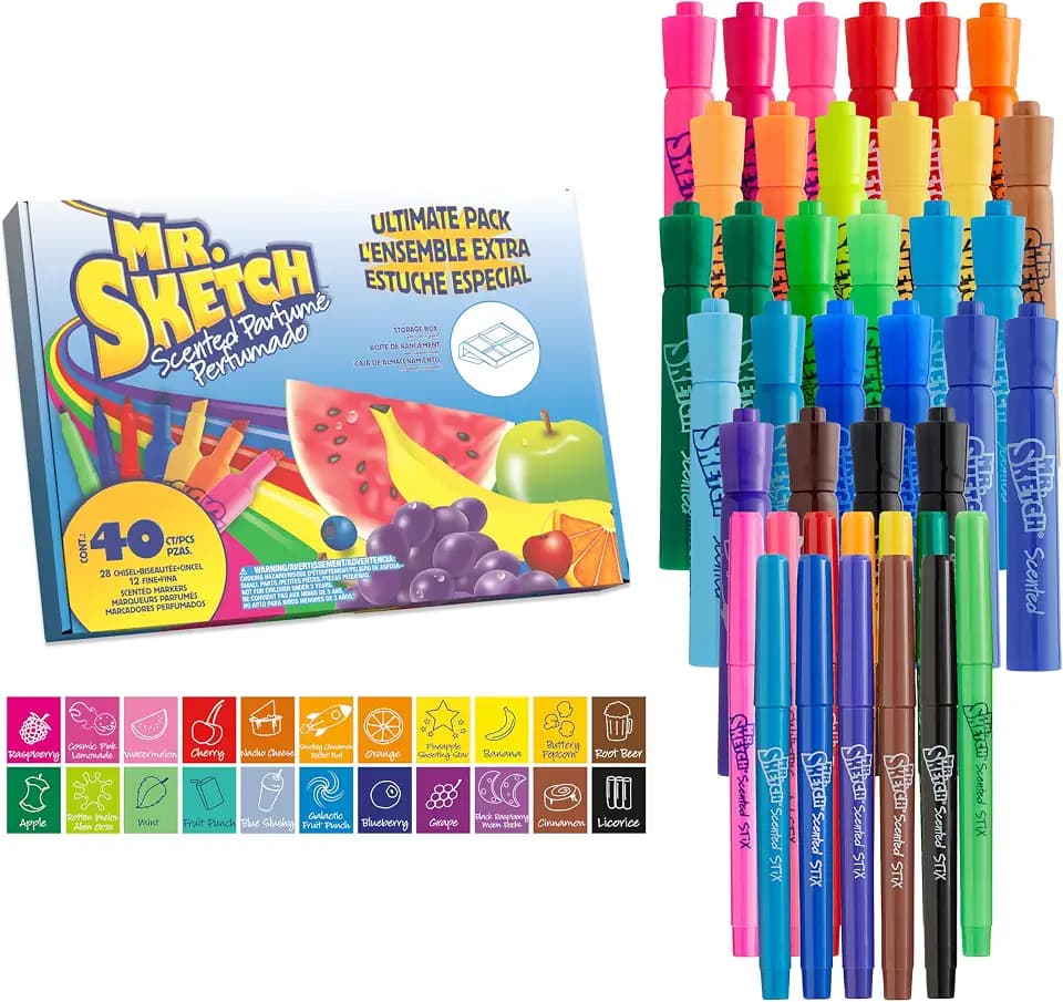 Mr. Sketch Scented Markers, Ultimate Pack, Chisel and Fine Tips, Assorted Colors, 40 Count