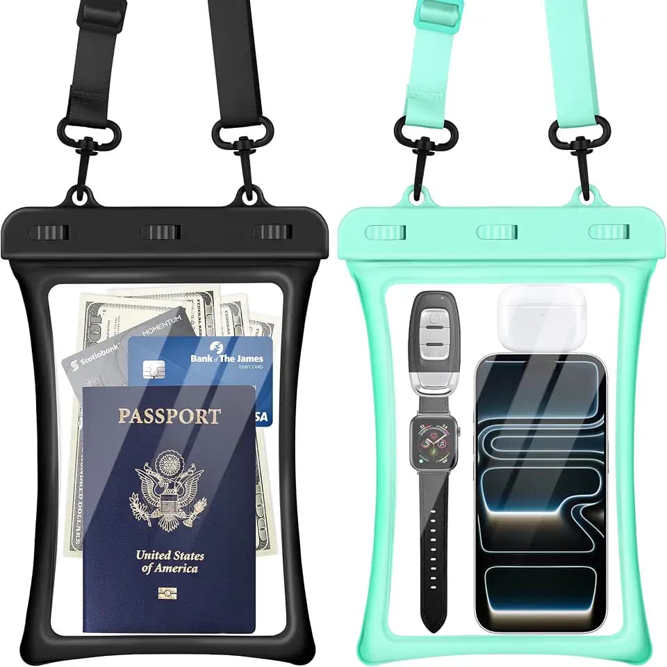 CACOE Floatable Waterproof Phone Pouch 2 Pack Up to 10.0", Black+Green