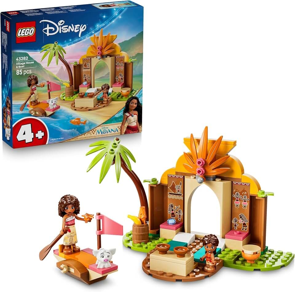LEGO ǀ Disney Vaiana Vaianas Hütte und Boot - Lernspielzeug mit 2 Mini Puppen und Pua Tierfigur - Geburtstagsgeschenk für Mädchen und Fans ab 4 Jahren - 43282