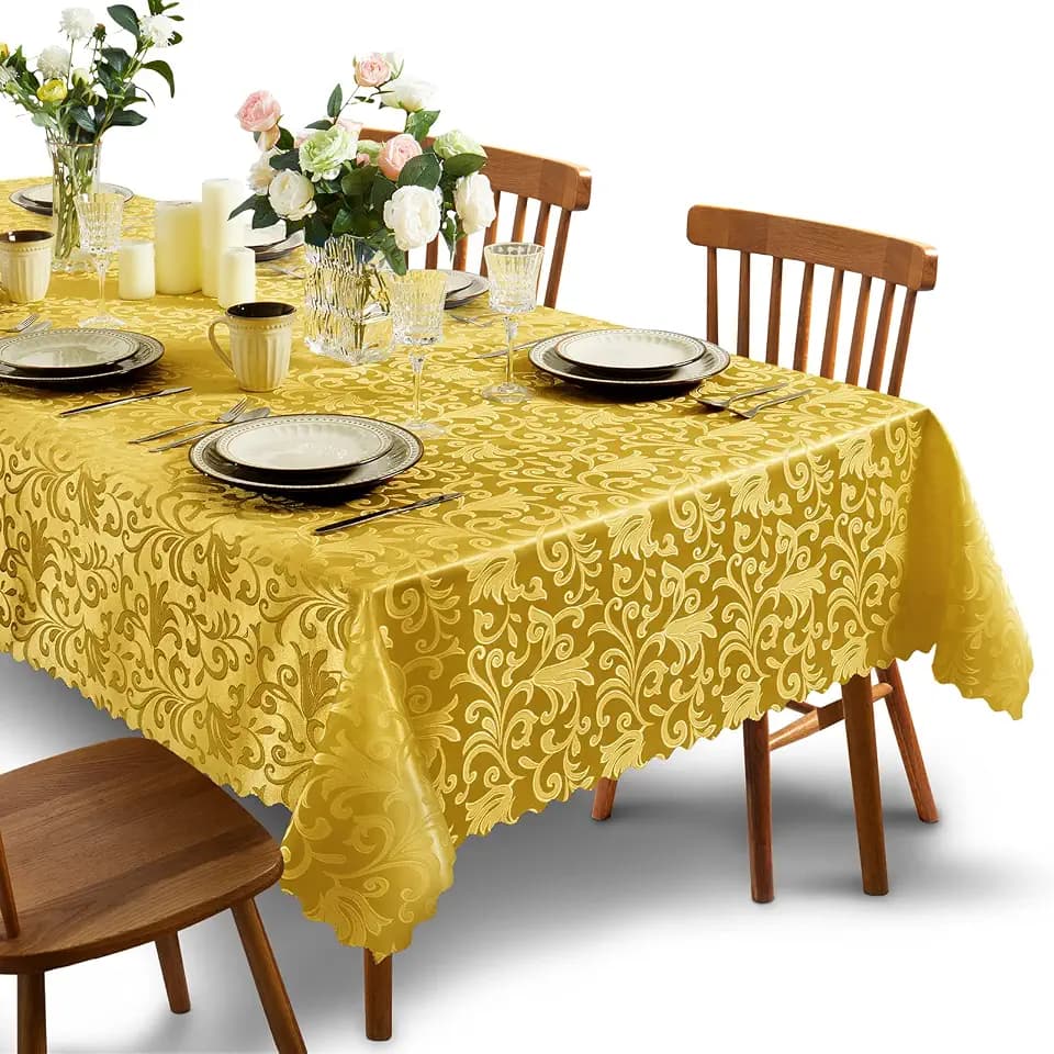 SiinvdaBZX Gold Damask Rectangle Tablecloth, 60" x 102", 1 Pcs