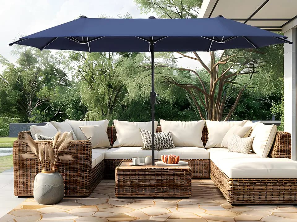 PHI VILLA 13ft Large Outdoor Patio Double-Sided Umbrella, Rectangle, Navy