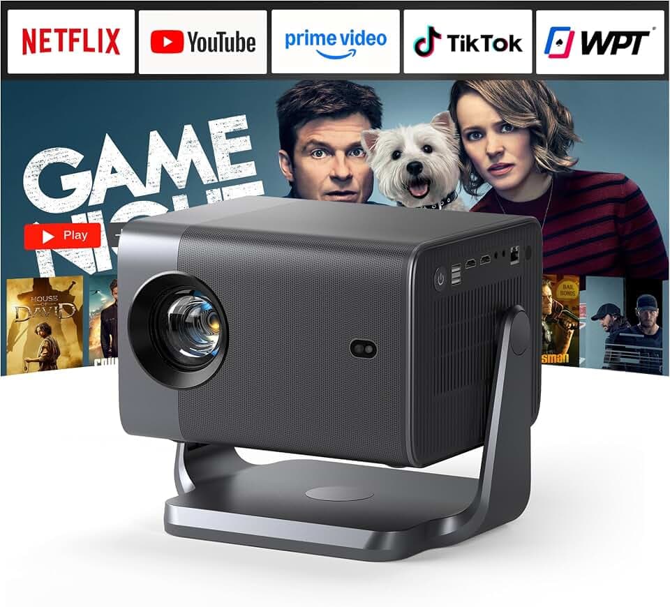 Smart Beamer 4K【Offiziell APPs & Dolby Audio】 4000ANSI Auto Fokus/6D Trapezkorrektur Video Projector Full HD 1080P, WiFi6 Bluetooth Unterstützt 4K Video Beamer Heimkino/Outdoor für Handy Projektor