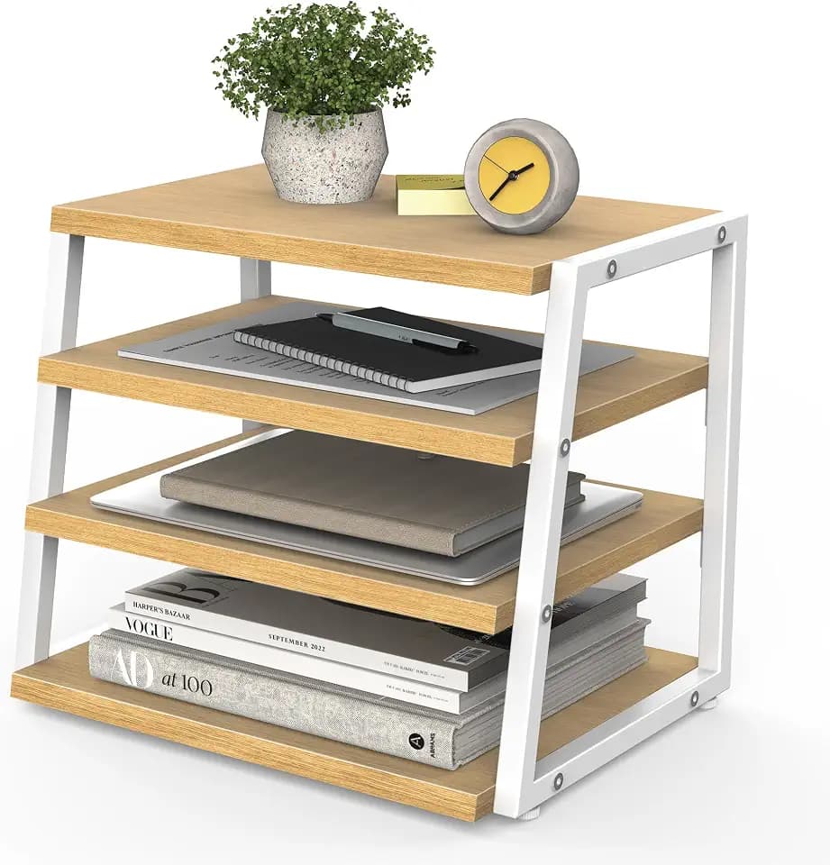 Fenge Schreibtisch Organizer 4 Etagen Holz Dokumentenhalter, A4-Papierablage, Aktenablage, Zeitschriftenhalter, Briefablage, Papier Magazin Organisator für Büro und Zuhause (Eiche)