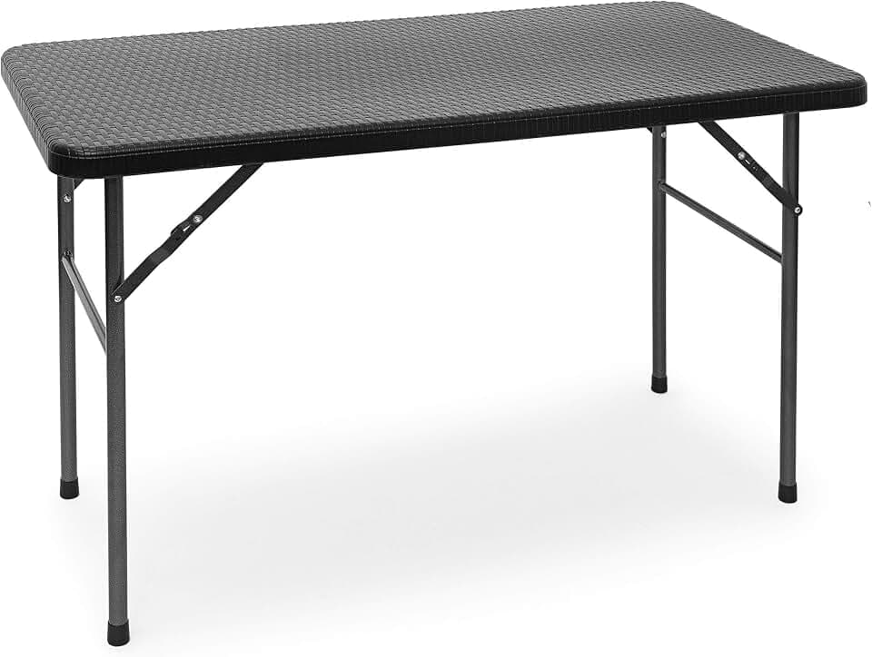 Relaxdays Gartentisch klappbar BASTIAN, rechteckig H x B x T: 74 x 121,5 x 61,5 cm, Metall, Kunststoff, Rattan-Optik, schwarz