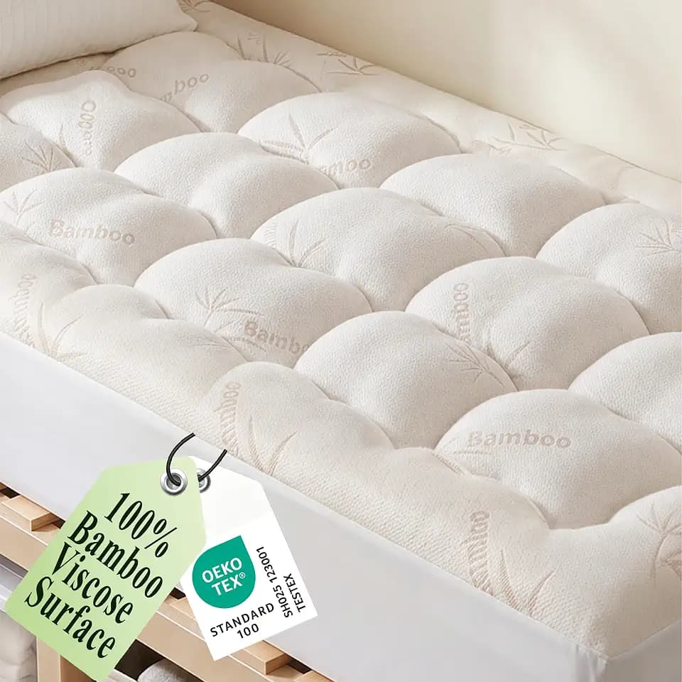 Twin XL Mattress Topper, Thick Mattress Pad for College Dorm Room, Beige