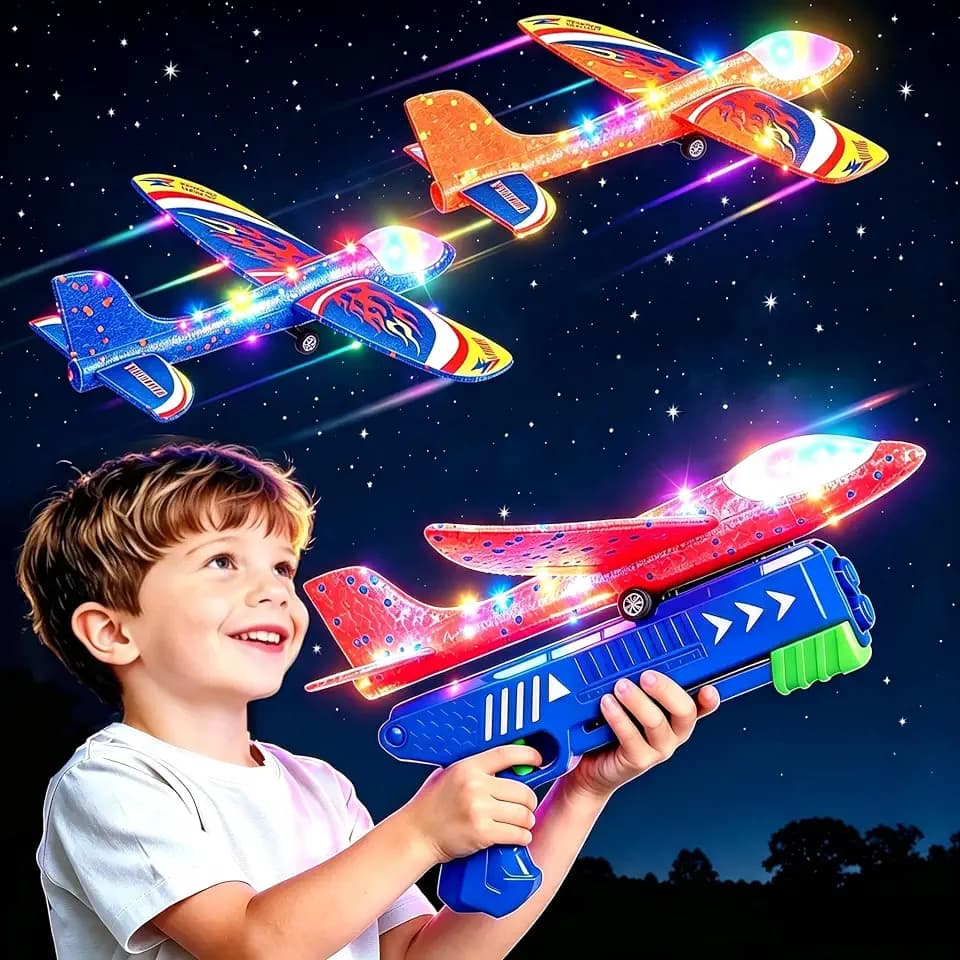 Winstico Flugzeug Spielzeug mit Katapult für Jungen ab 4 5 6 7 Jahre - Styroporflieger & Segelflugzeug, Outdoor Spielzeug für Kinder Garten, Geburtstagsgeschenk & Kinderspielzeug