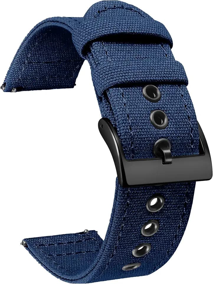 BINLUN Canvas Uhrenarmband Schnellverschluss Stoff Uhrenarmbänder 18mm 20mm 22mm 24mm Textil Ersatzarmbänder für Herren und Damen mit Silber/Schwarze Schnalle