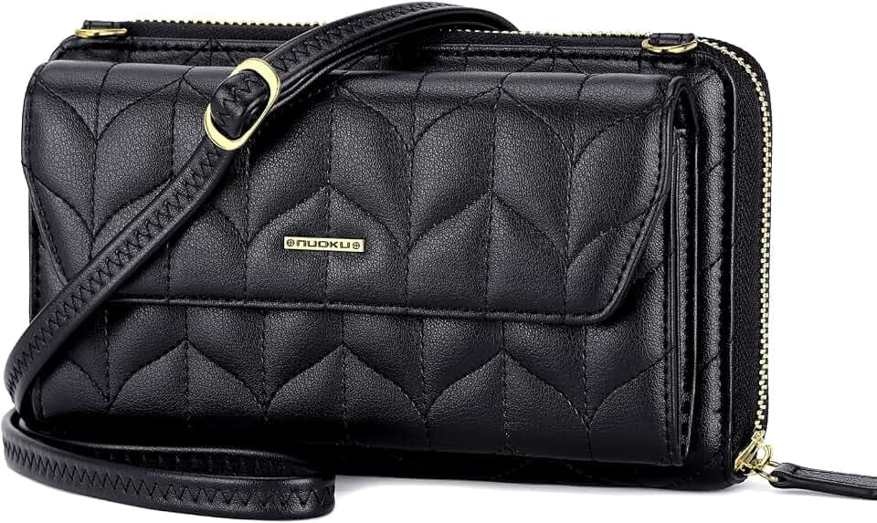nuoku RFID Blocking Wristlet Wallet for Women, Zip-Around Crossbody Clutch with 2 Removable Straps