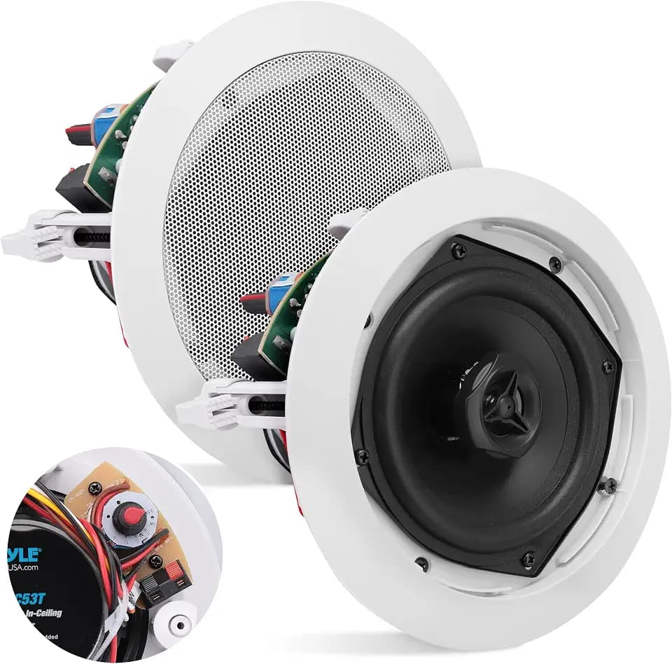 Pyle Ceiling Mount Speaker - 5.25” 2-Way 70V Transformer