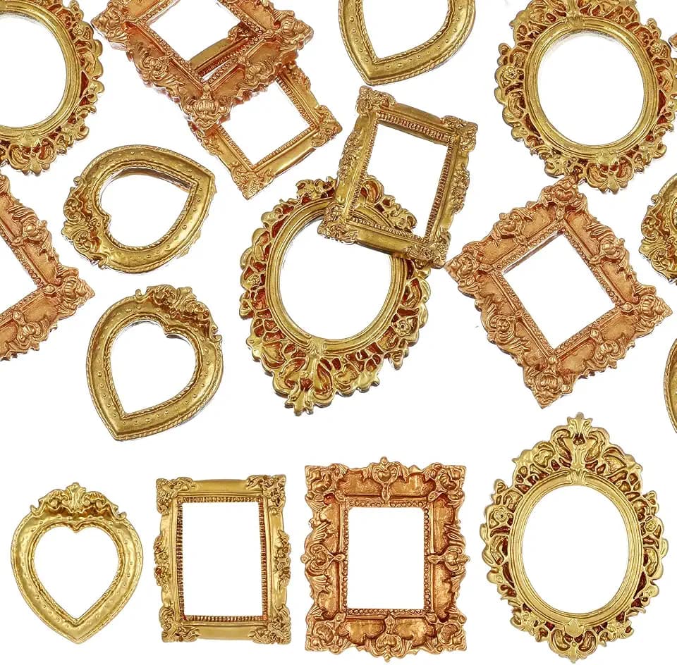 60 Pcs Vintage Resin Picture Frame, Mini Gold Vintage Antique Miniature Tiny Frames for Photo Gallery Wall Jewelry Home Wedding Decor (Gold, 4 Styles)