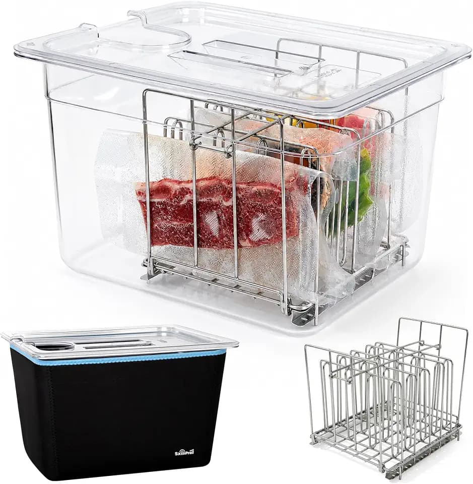 12 Quart Sous Vide Container with Lid, Include 304 Stainless Steel Rack and Insulating Sleeve, Fit for Anova, Joule and Most Sous Vide Cookers & Machines, Sousvide Accessories Kit