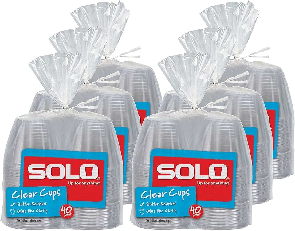 SOLO AC940-20001 Cup Company 9oz Clear Wine and Punch Plastic Cups, 6-Packs of 40ct (240ct Total)