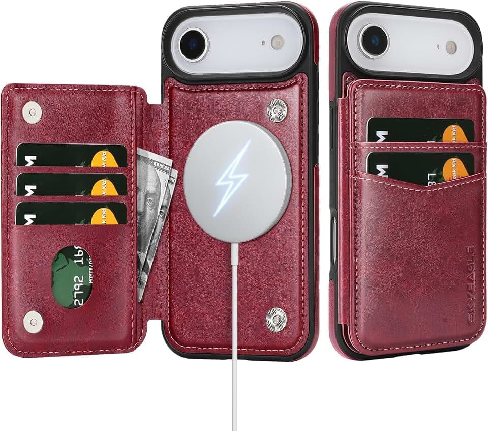 SkyEagle Compatible with MagSafe iPhone 17 Air Case Wallet,Wine Red