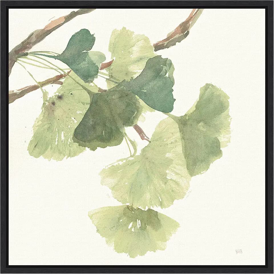 Amanti Art Framed Canvas Wall Art 16x16 Gingko Leaves I Light by Chris Paschke, Framed Wall Art Canvas, Flowers Artwork, Modern Contemporary Decor, Small Poster Painting for Living Room, Bedroom