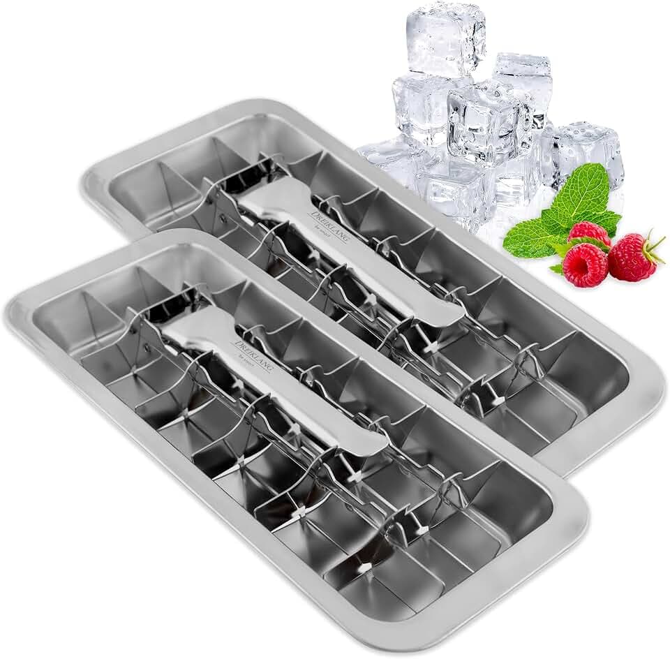Dreiklang - be smart Edelstahl Eiswürfelform 2er Set 18/8 poliert mit Hebeleinsatz – Ice Cube Form plastikfrei & lebensmittelecht für 36 Eiswürfel