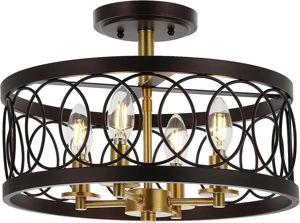 JONATHAN Y Sylvain 15.5" Semi Flush Mount, Oil Rubbed Bronze/Brass Gold