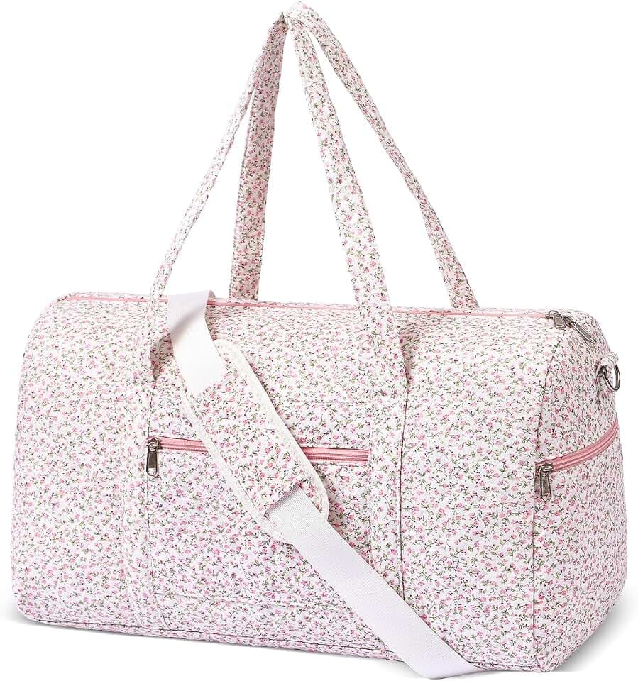 Gym Bag for Women, Cute Duffle Bag, Quilted Duffle Bag for Travel, Floral Duffle Bags, Weekend Bag with Zipper Pocket Dance Bag Organizer