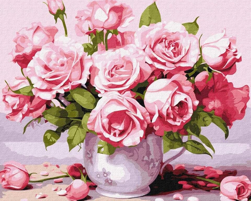IDEYKA Rosa Rosen - Malen nach Zahlen für Erwachsene, einfaches Acryl-Malen nach Zahlen für Erwachsene, malen nach zahlen erwachsene mit rahmen,DIY-Malen nach Zahlen als Geschenk, 40х50cm