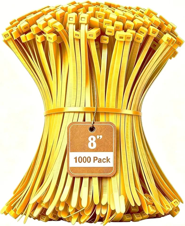 Armpow 8 Inch Yellow Zip Tie 1000 PCS, 40 Lbs - Small to Medium Zip Tie, Nylon PA66 UV Resistant Cable Tie Heavy Duty for Indoor and Outdoor Use - Ideal for bundling and securing objects