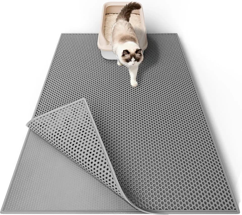 Garoopion Katzenklo Matte, EVA Katzenstreu Matte mit Waben, 76x61 cm Grau