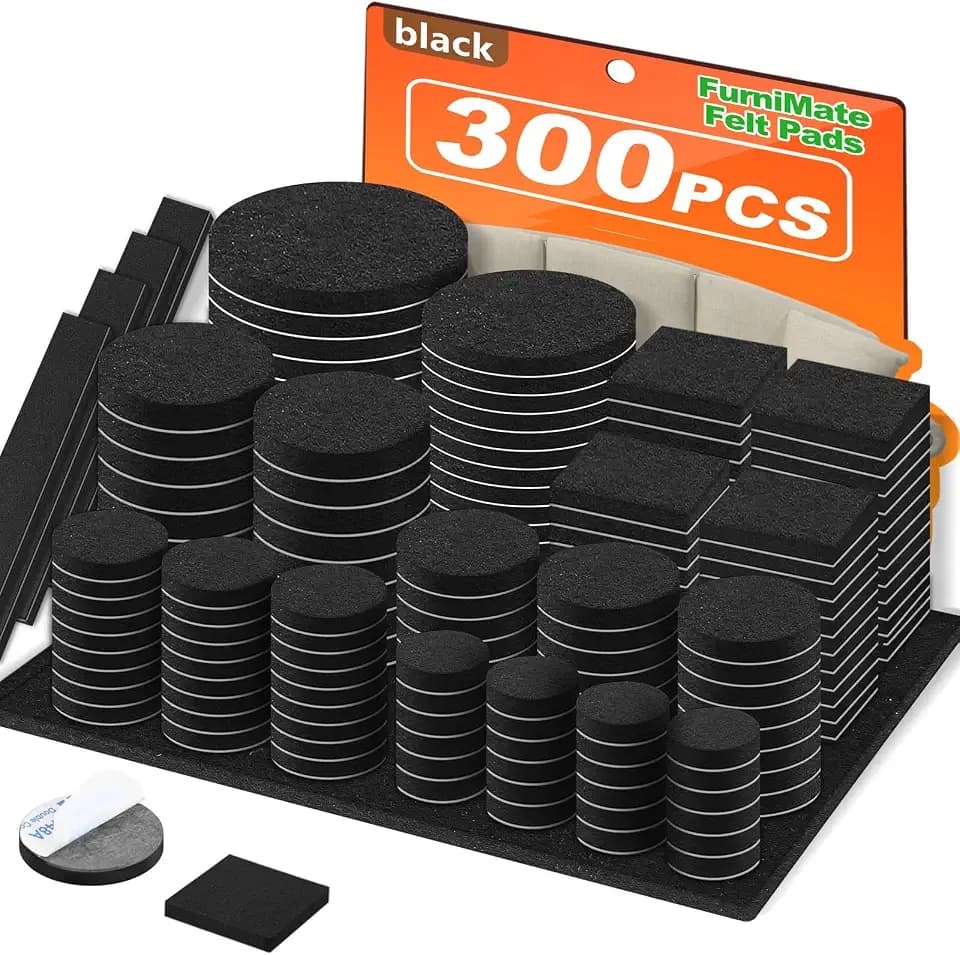 Felt Furniture Pads 300 Pieces, Furniture Pads for Hardwood Floors Black