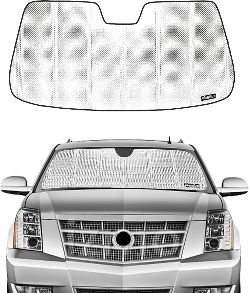 Pigenius Windshield Sun Shade for Chevy Tahoe Suburban 2021-2024, GMC Yukon/Yukon XL 2021-2024, Cadillac Escalade/Escalade ESV 2021-2024, Reflective Aluminum Film Front Window Sunshade - BLAZBLOCK
