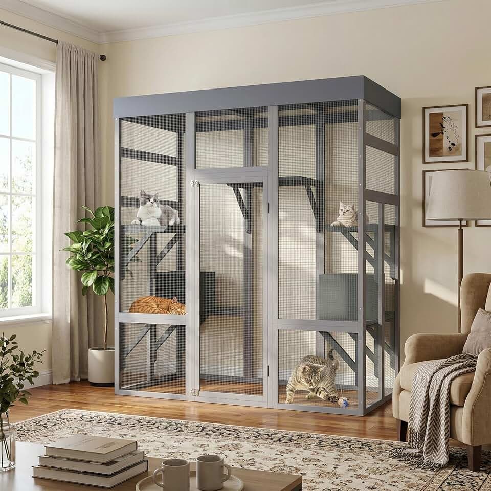 YOPTO Large Outdoor Cat Enclosure Solid Wood Catio Gray 62.6 in