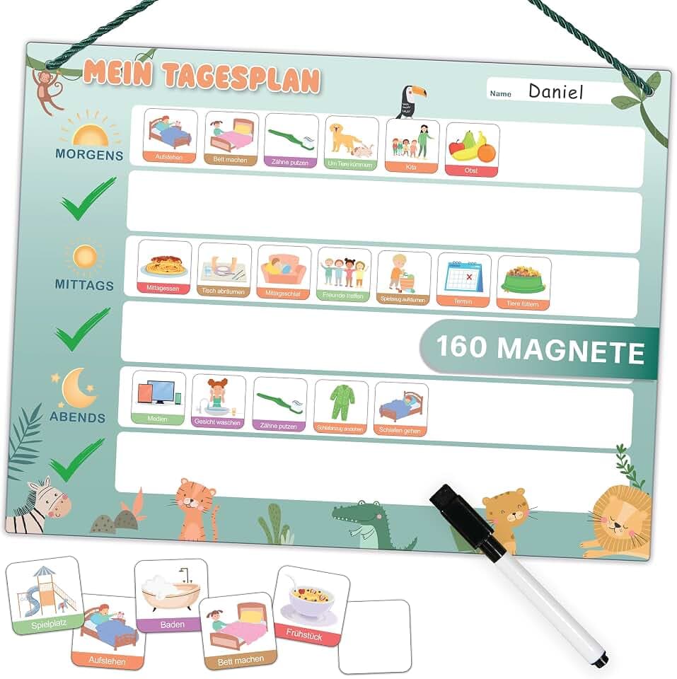 Tagesplaner Kinder, Magnettafel, 160 Magnete, ab 3 Jahren