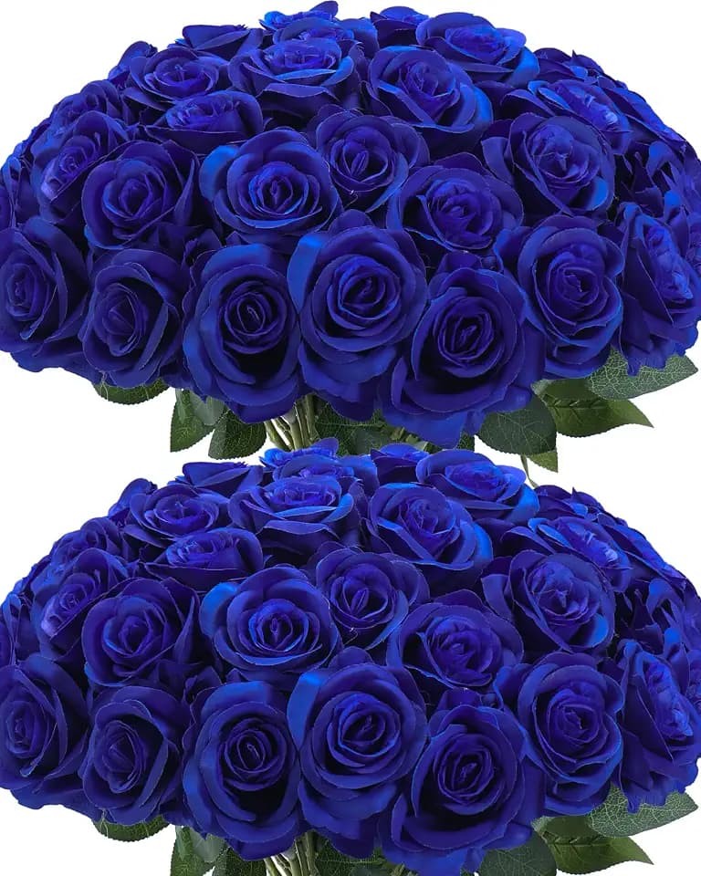 50pcs Artificial Silk Roses Flowers in Bulk,Royal Blue