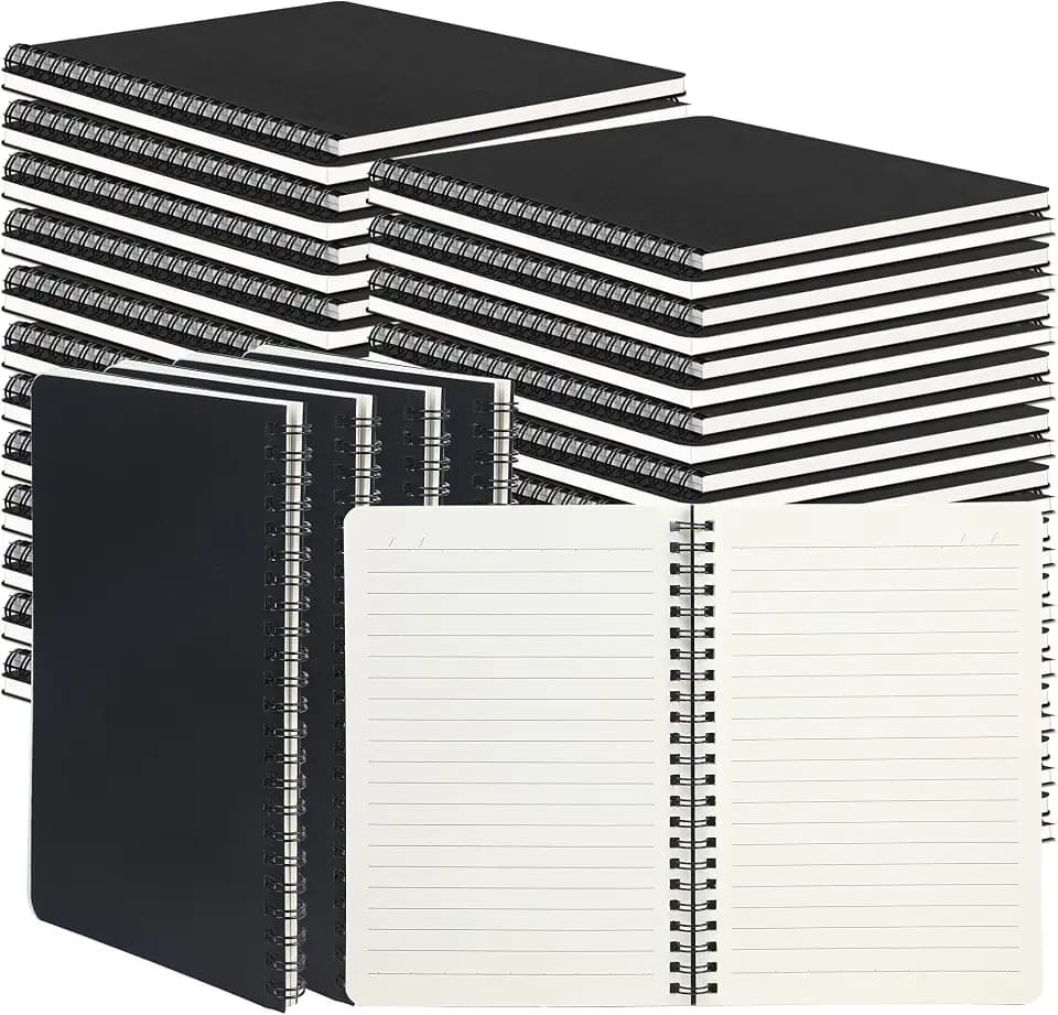 miikoul 60 Packs A5 Spiral Notebooks, Black Ruled Notebooks Bulk, 8.0"×5.6", 60 Sheets/120 Pages, Hardcover Lined Journal Notepad Travel Notebooks for Office and Back to School Supplies