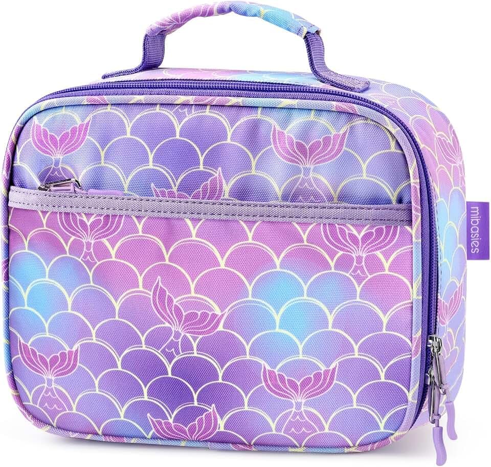 mibasies Kids Lunch Box for Girls, Insulated and Reusable Lunch Bag for School Preschool Kindergarten, Mermaid Tail