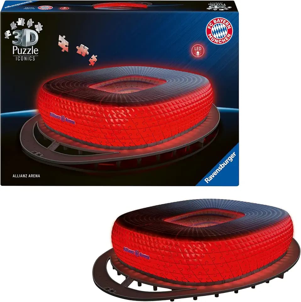 Ravensburger 3D Puzzle Iconics: Allianz Arena mit Licht - Puzzle ab 8 Jahre