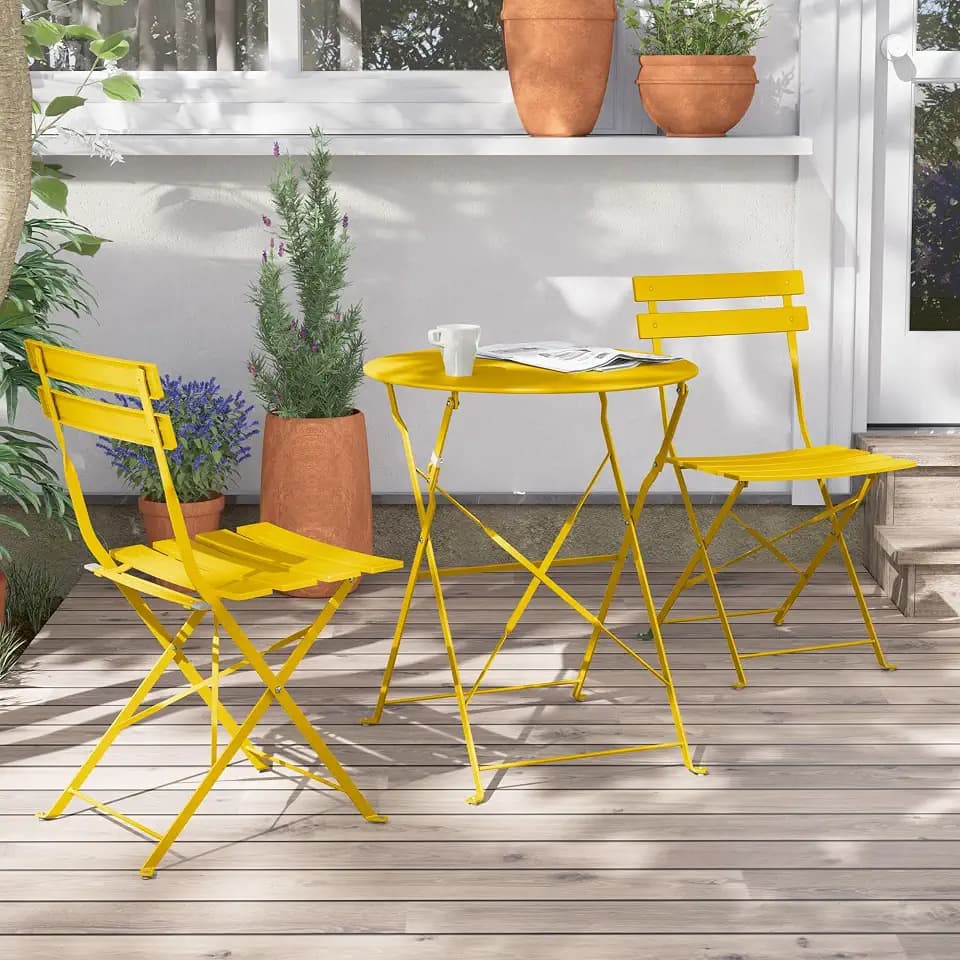 Grand patio Bistro Set 3 Stück, Gartenmöbel Set, Sitzgruppe 2 Stühle und 1 Tisch, Premium Stahl, Klappbar, Balkonset für Hof, Garten, draussen (Gelb)