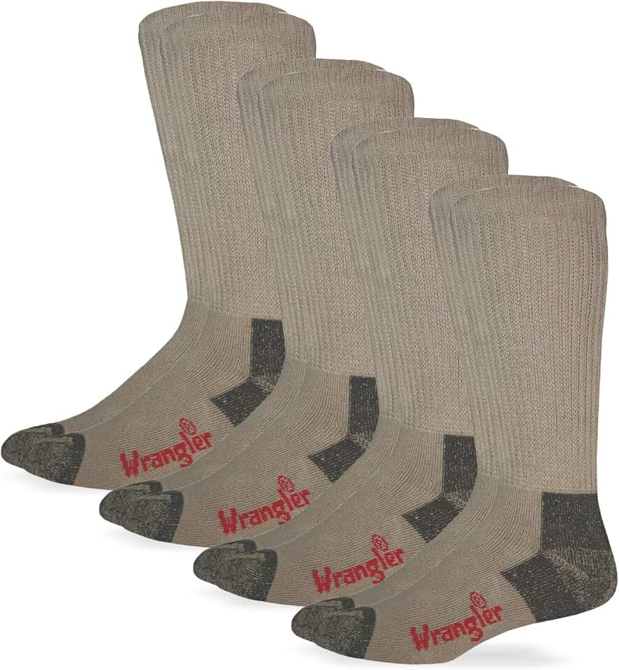 Wrangler Men's Riggs Men's Non-binding Boot Work Cotton Cushion Smooth Toe Socks 4 Pair Pack