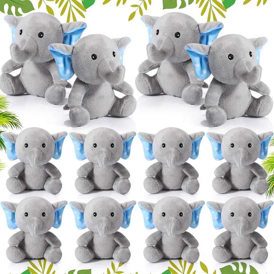 Jenaai 12 Pcs 4 Inch Elephant Plush Toys, Gray, Blue
