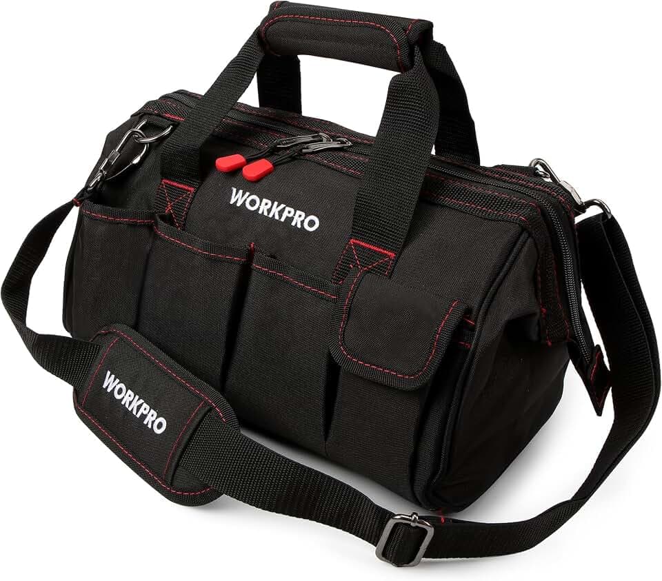 WORKPRO Werkzeugtasche Transporttasche Universal mit weiter Reißverschluss Öffnung verstellbarer Schultergurt 350X240X230MM