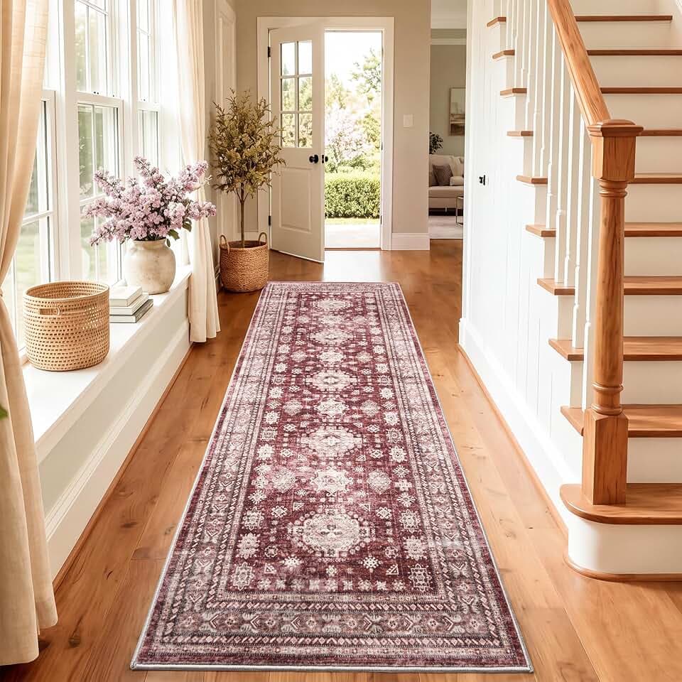2x6 Runner Rug Washable Non Slip Floor Mat for Entry, Hallway, Burgundy