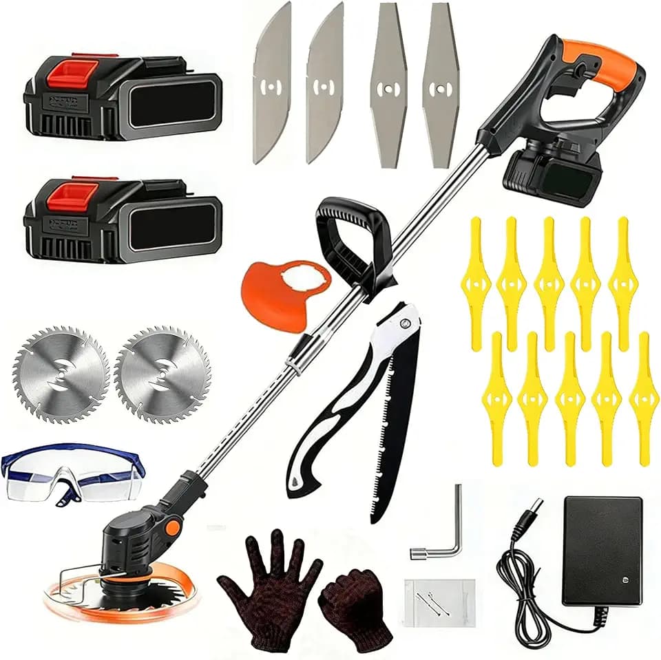 Cordless Weed Wacker Effortless Grass Trimmer | The Cordless Weed Wacker Features Four Different Blades.The Electric Weed Wacker Allows You to Freely Trim and Beautify Your Garden and Lawn.