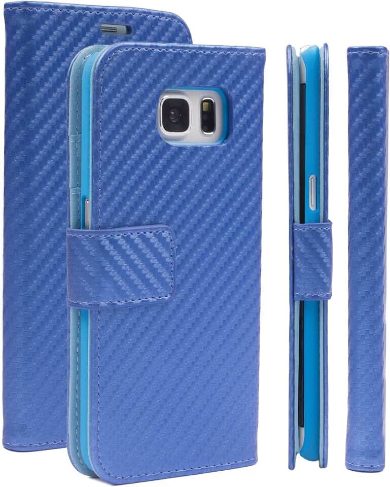 Schutzhülle kompatibel mit Samsung Galaxy S6 Edge + Plus (5.7 Zoll) Maraba Carbon Blau Leder