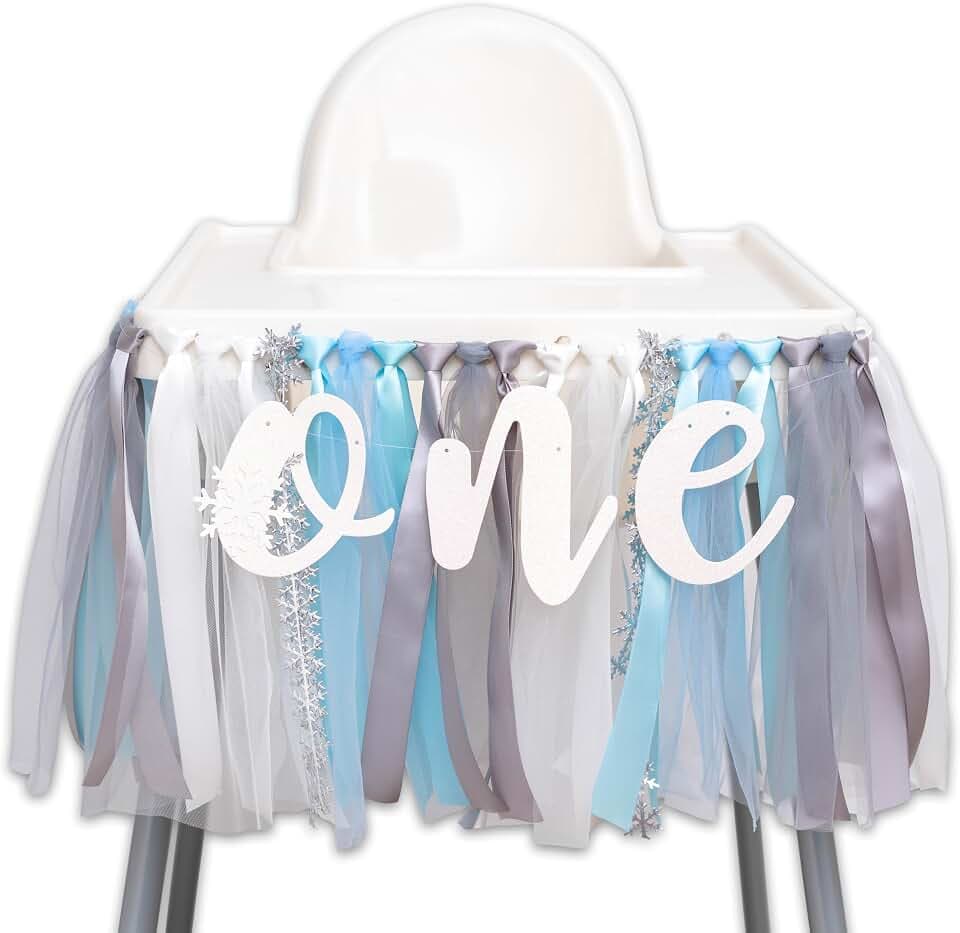 Winter Onederland High Chair Banner - Snowflake Highchair Banner First Birthday, Winter Onederland 1st Birthday Decorations for Party, Cake Smash, Photo Prop (Blue)
