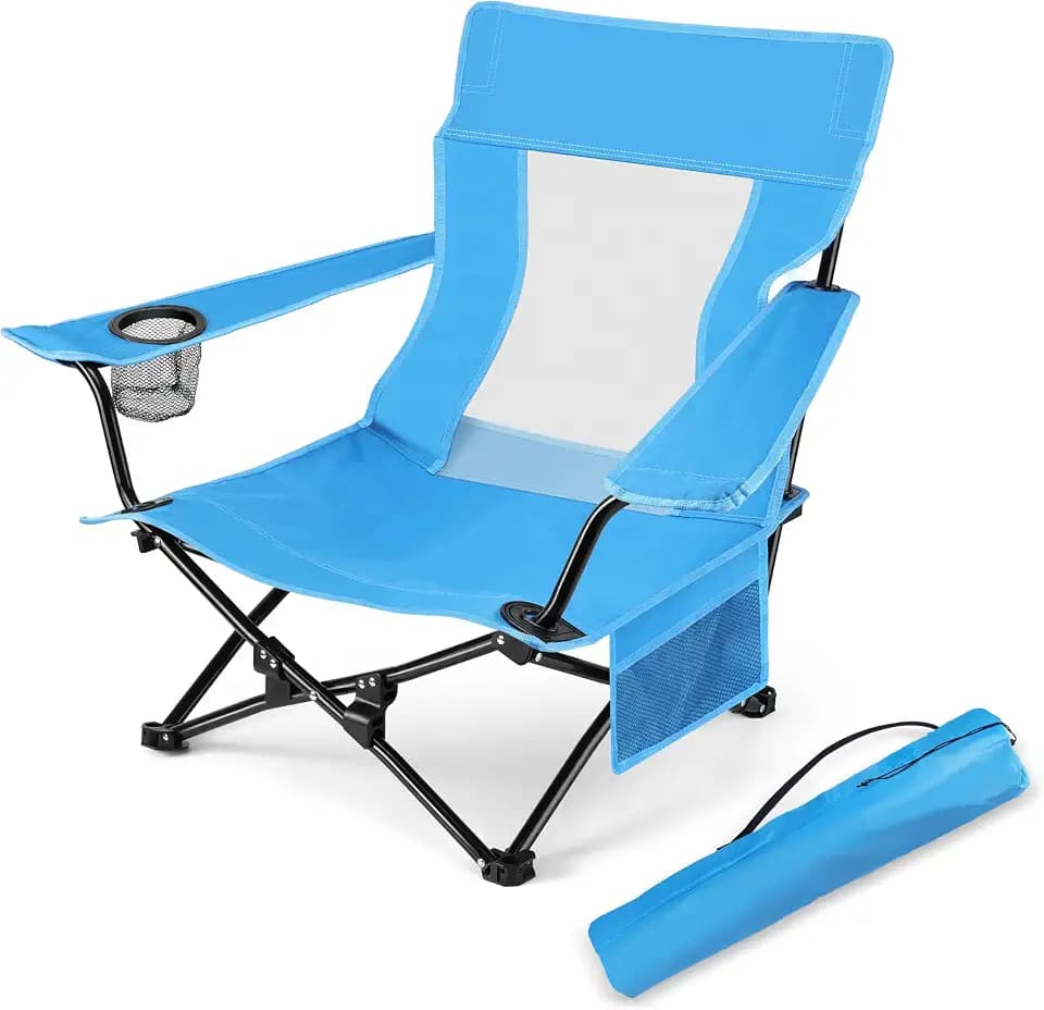 HaSteeL Low Beach Chairs, Folding Camping Lawn Chair for BBQ - Blue