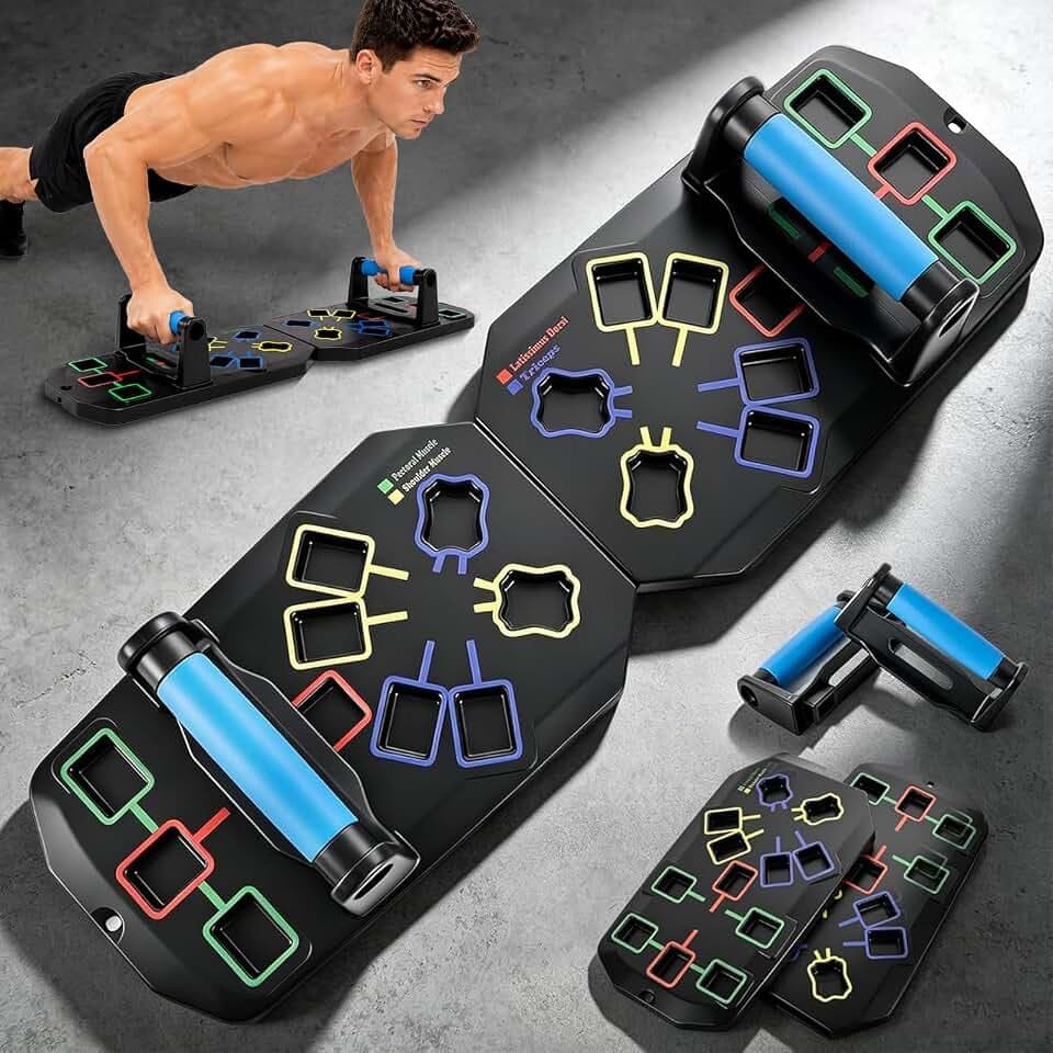 Push Up Board 20-In-1 Workout Equipment, Pushup Board with Handles, Puzzle-Style Snap Design with Square Slots, Home Gym Fitness Equipment for Chest, Shoulders, Back & Triceps, Men and Women