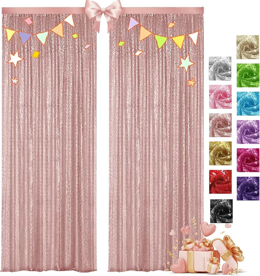 VOK Rose Gold Sequin Backdrop Curtains 2 Panels 2FTx8FT Glitter Photography Background for Wedding Birthday Christmas Party Decorations