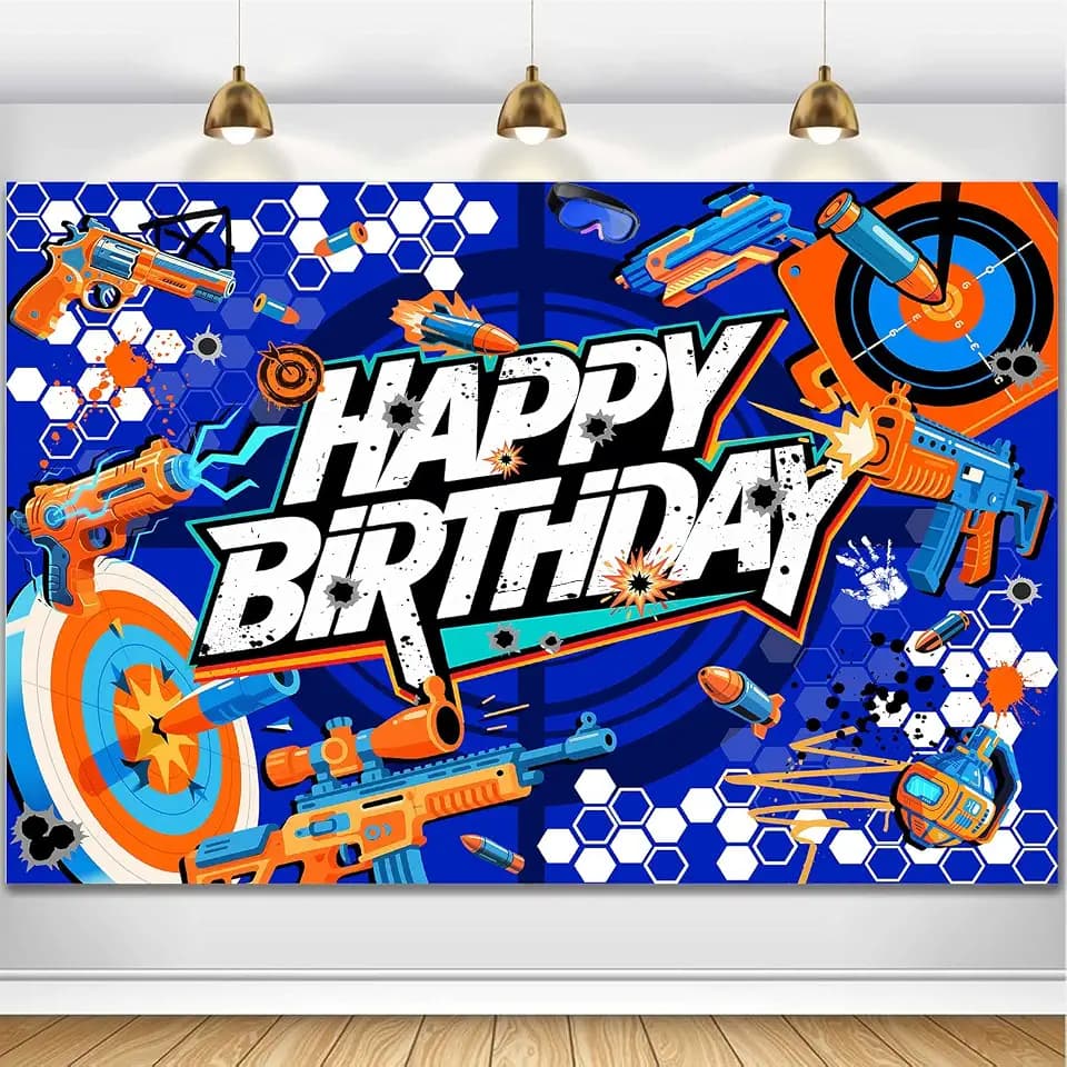 Dart Battle Party Backdrop Tatuo Gun Photography Background Target Shooting Supplies Dart Battle for Boy Baby Shower Party Theme Decor Banner Portrait Photo Booth Studio Props 7x5ft FU09YL
